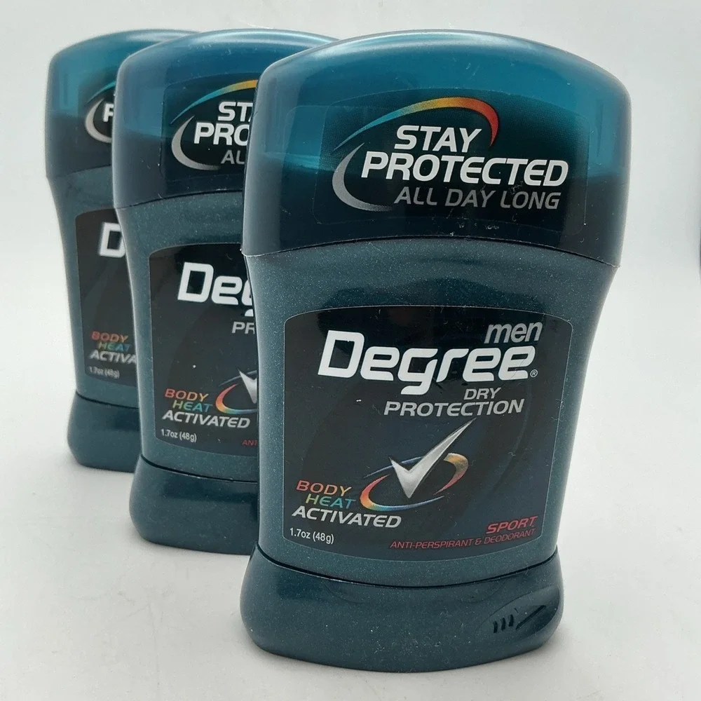 Men Degree Sport Dry Protection Deodorant 1.7 oz Body Heat Activated-3 Pac